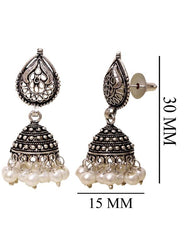 Designer pair of Jhumkis with Pearl with Push Back in Silver Alloy