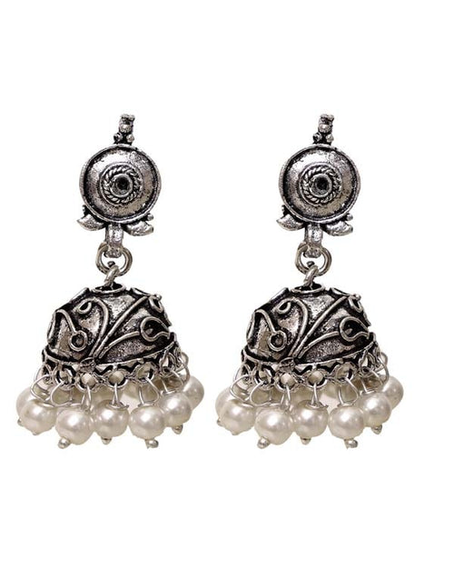 Cute pair of Traditional Jhumki in Silver Alloy High Finish - Default Title - Abhooshan