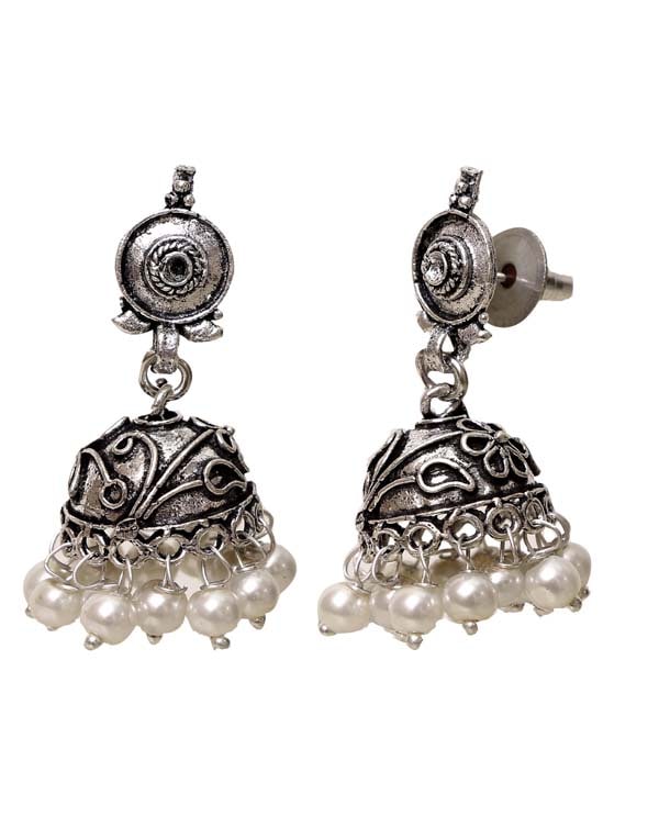 Cute pair of Traditional Jhumki in Silver Alloy High Finish