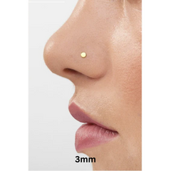 18k Gold Plated Flat Round 3 mm Nose Pin with wire in 92.5 Sterling Silver for Women and Girls