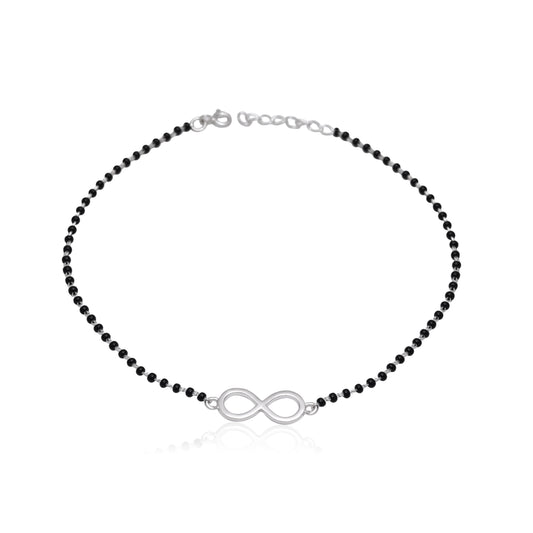 92.5 Sterling Silver Infinity Modern Bracelet with Black Beads