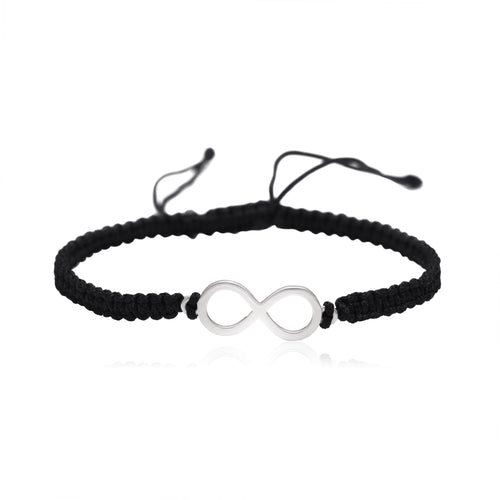 92.5 Sterling Silver Infinity Bracelet with Black Thread - Default Title - Abhooshan