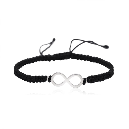 92.5 Sterling Silver Infinity Bracelet with Black Thread