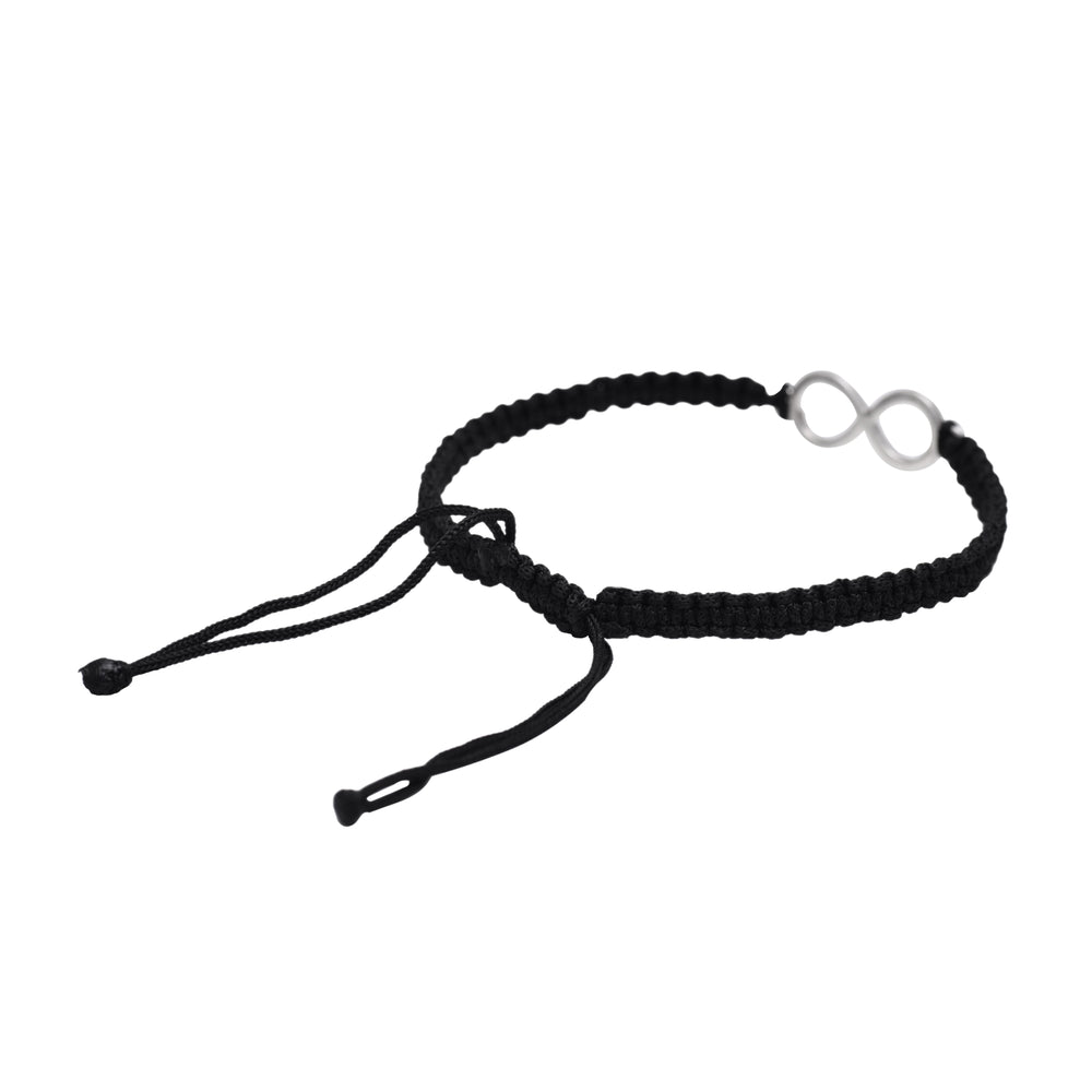 92.5 Sterling Silver Infinity Bracelet with Black Thread