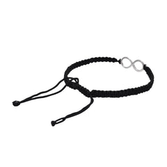 92.5 Sterling Silver Infinity Bracelet with Black Thread