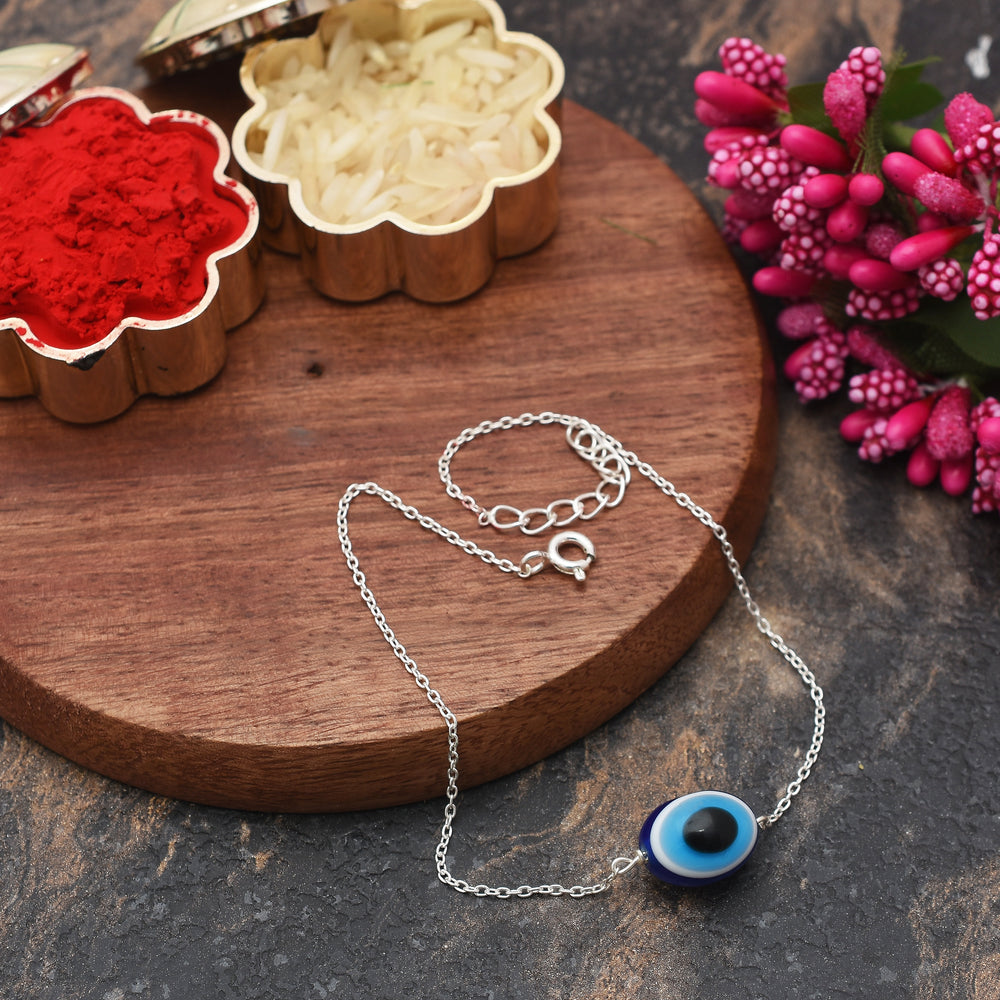 Combo of 2 92.5 Sterling Silver Evil Eye Bracelet (Large and Small)