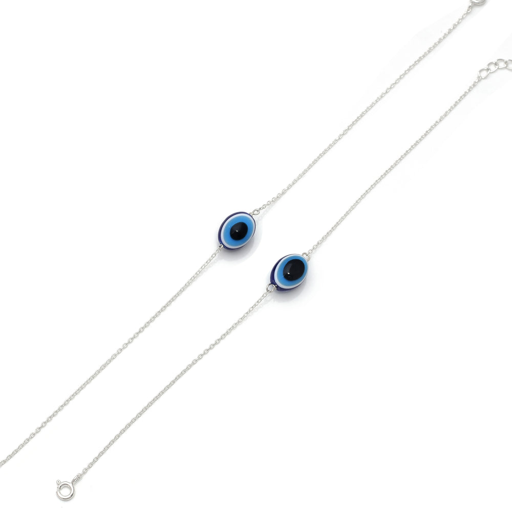 Combo of 2 92.5 Sterling Silver Evil Eye Bracelet (Large and Small)