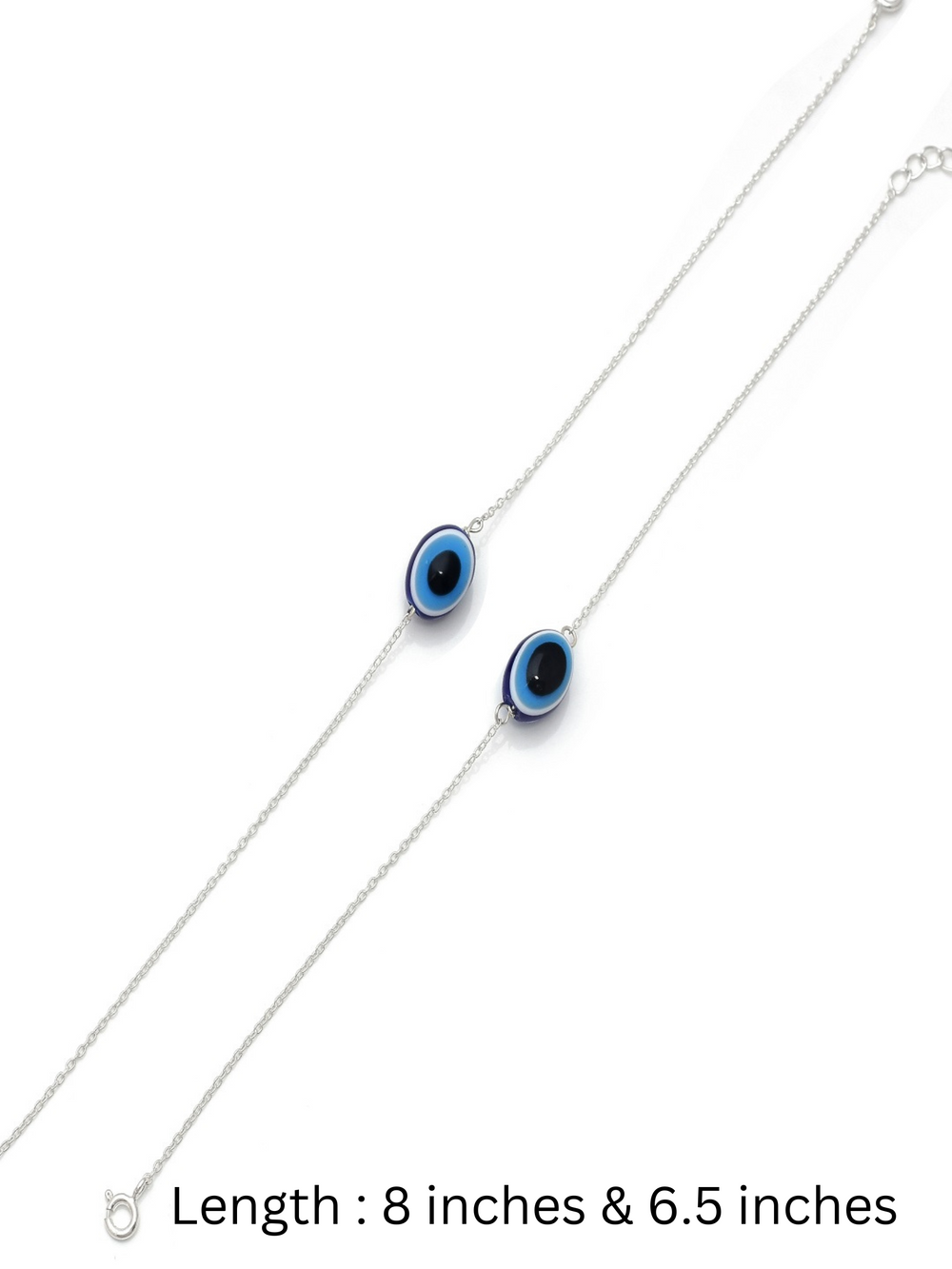 Combo of 2 92.5 Sterling Silver Evil Eye Bracelet (Large and Small)