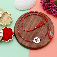 92.5 Sterling Silver Swastik Rakhi Red Thread