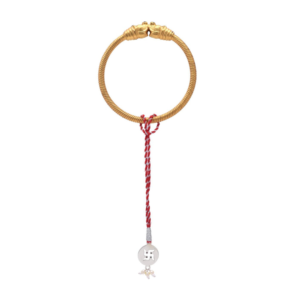 92.5 Sterling Silver Swastik Loomba Rakhi for Bhabhi in Red Thread