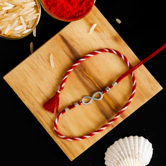 92.5 Sterling Silver Infinity Loomba Rakhi for Bhabhi in Red Thread