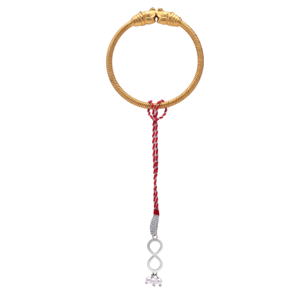 92.5 Sterling Silver Infinity Loomba Rakhi for Bhabhi in Red Thread