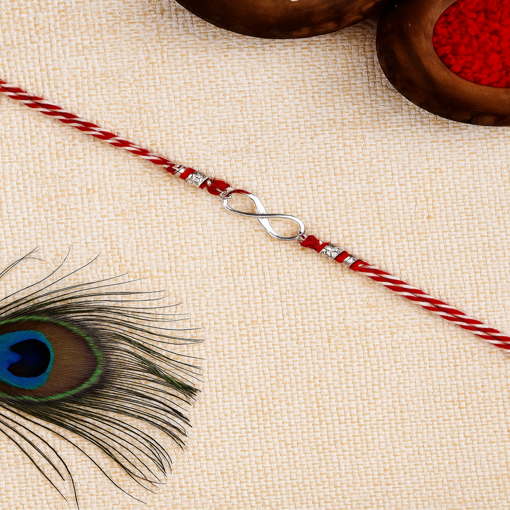 92.5 Sterling Silver Infinity Loomba Rakhi for Bhabhi in Red Thread