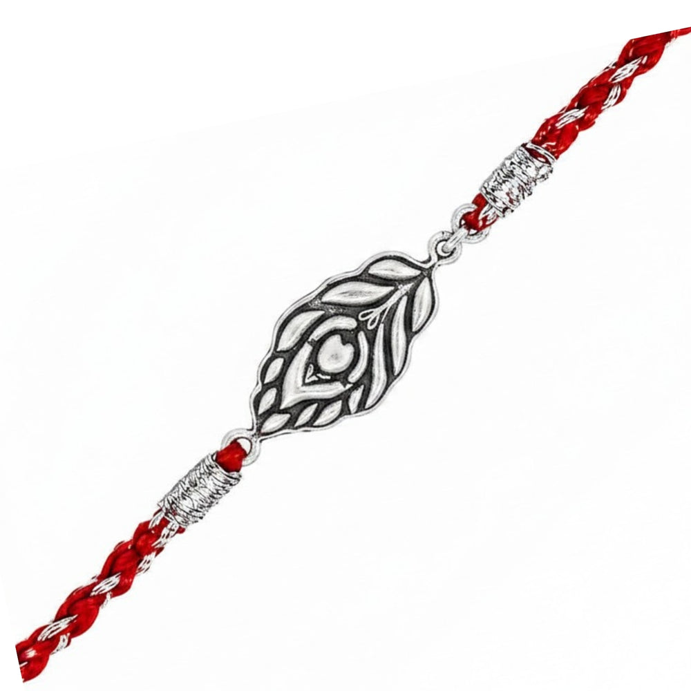 92.5 Sterling Silver Morpankh Rakhi Red Thread