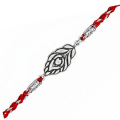 92.5 Sterling Silver Morpankh Rakhi Red Thread