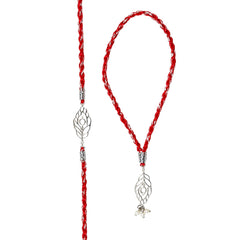 Combo of 92.5 Sterling Silver Morpankh Rakhi in Red Thread for Bhaiya Bhabhi Couple Rakhi