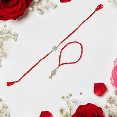 Combo of 92.5 Sterling Silver Morpankh Rakhi in Red Thread for Bhaiya Bhabhi Couple Rakhi