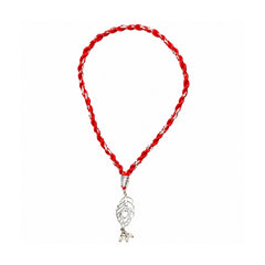92.5 Sterling Silver Morpankh Loomba Rakhi for Bhabhi in Red Thread
