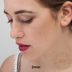 18k Gold Plated Flat Round 2 mm Nose Pin with wire in 92.5 Sterling Silver for Women and Girls