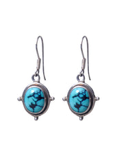 Designer Hanging Earrings with Blue Turquoise Stone in 92.5 Sterling Silver