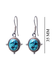 Designer Hanging Earrings with Blue Turquoise Stone in 92.5 Sterling Silver