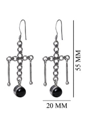 Designer Hanging Earrings with Black Onyx Stone in 92.5 Sterling Silver