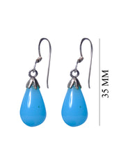 Designer Hanging Earrings with Blue Quartz Droplet in 92.5 Sterling Silver Cap and Ear wire