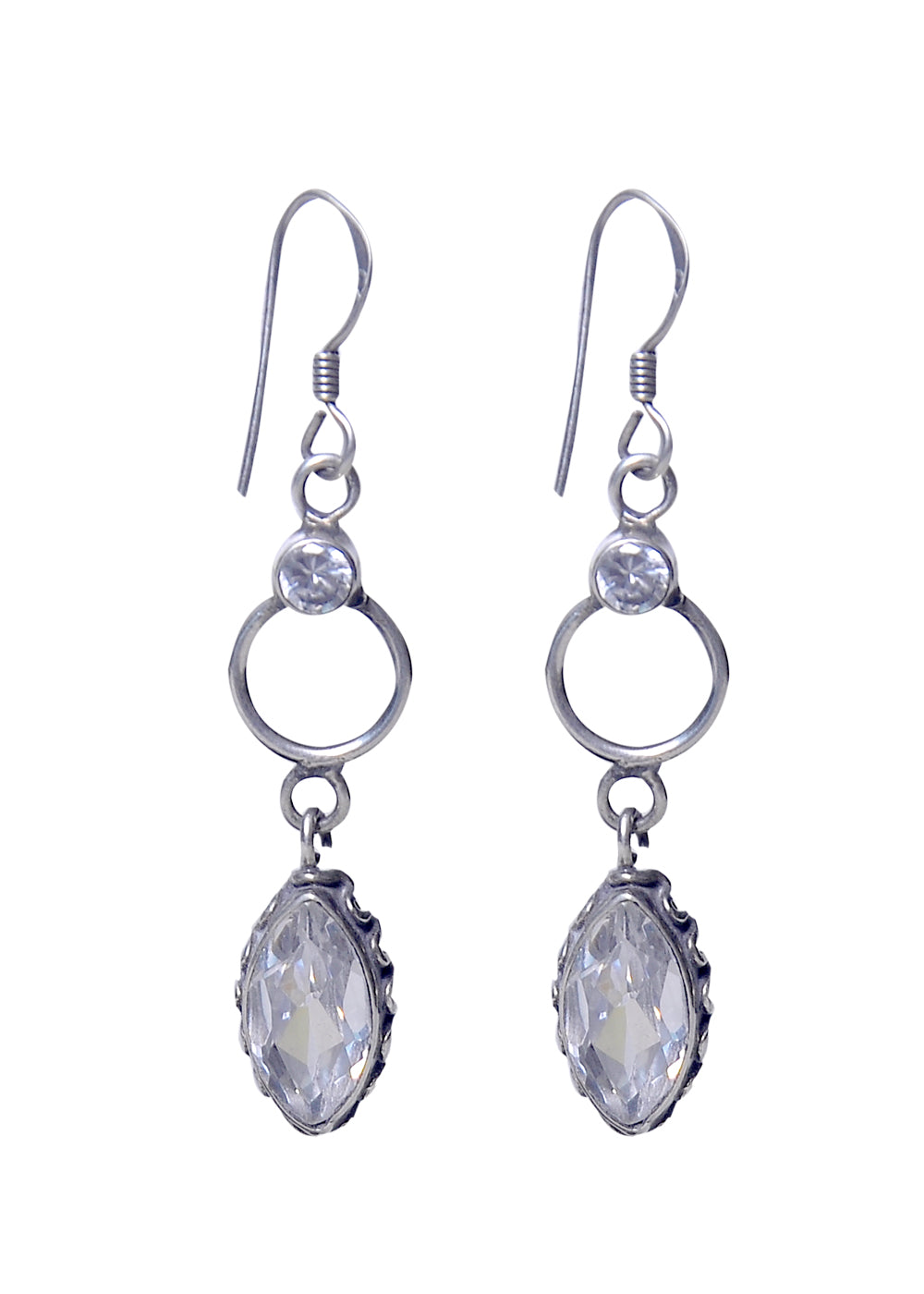 Designer Hanging Earrings with White Cubic Zirconia Stone in 92.5 Sterling Silver