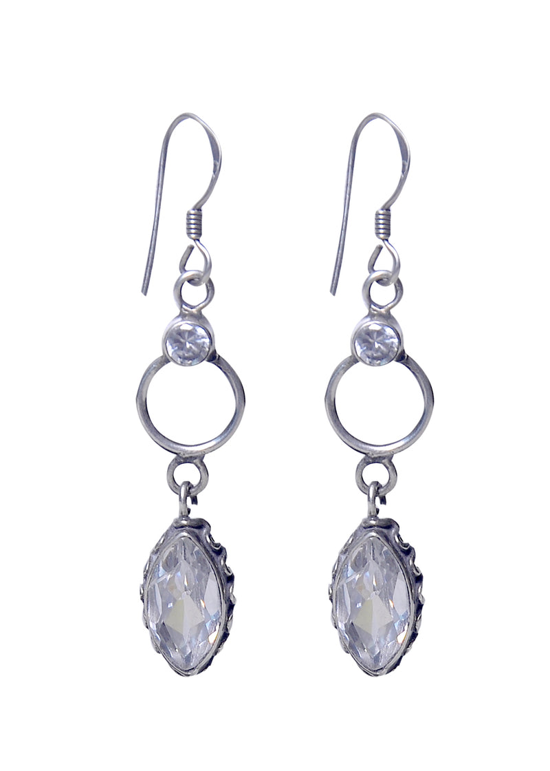Designer Hanging Earrings with White Cubic Zirconia Stone in 92.5 Sterling Silver