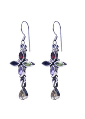 Designer Hanging Earrings with Multi Color Stone in 92.5 Sterling Silver