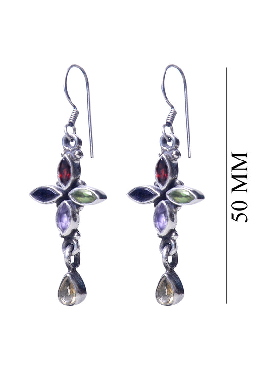 Designer Hanging Earrings with Multi Color Stone in 92.5 Sterling Silver