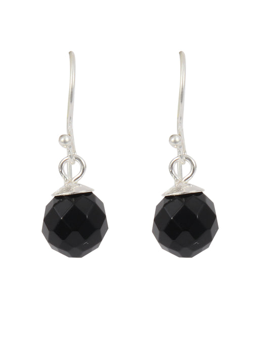 Trendy Earrings 8 mm round Black Onyx in 92.5 Sterling Silver - Default Title - Abhooshan