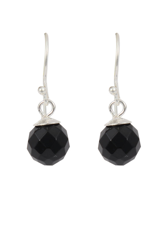 Trendy Earrings 8 mm round Black Onyx in 92.5 Sterling Silver