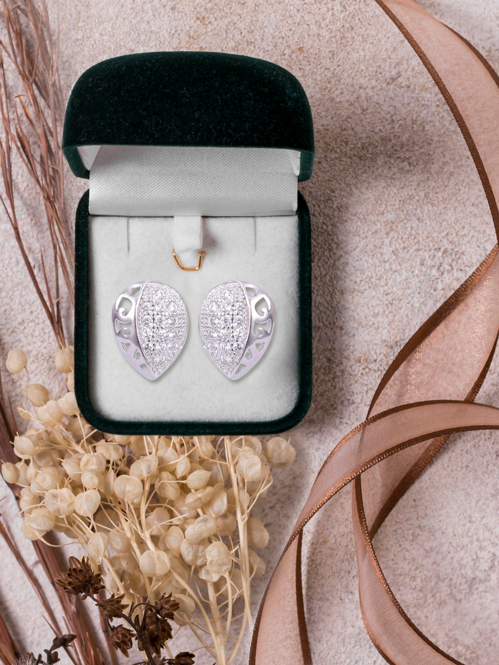 925 Sterling Silver Designer Love Heart Studs With Cubic Zirconia CZ Stones