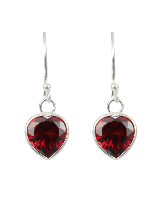 Maroon heart shape CZ Dangler Earring in 925 Silver - Default Title - Abhooshan