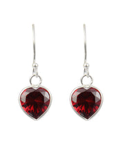 Maroon heart shape CZ Dangler Earring in 925 Silver