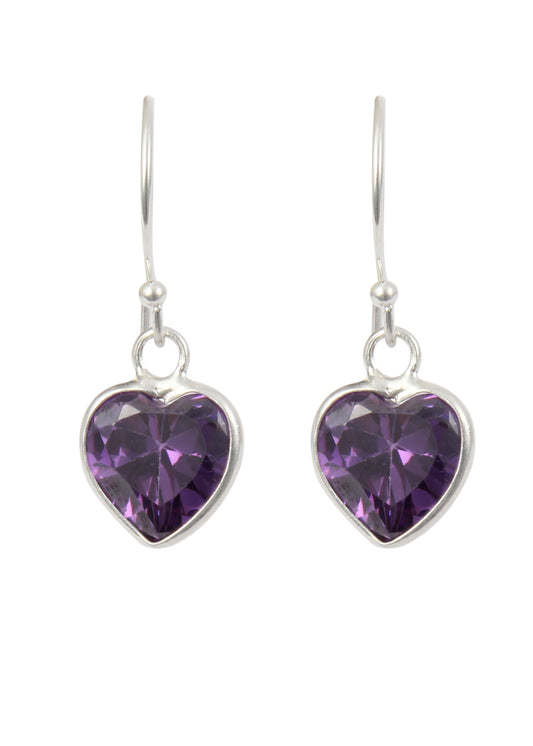 Vibrant purple heart shape Cz Earring