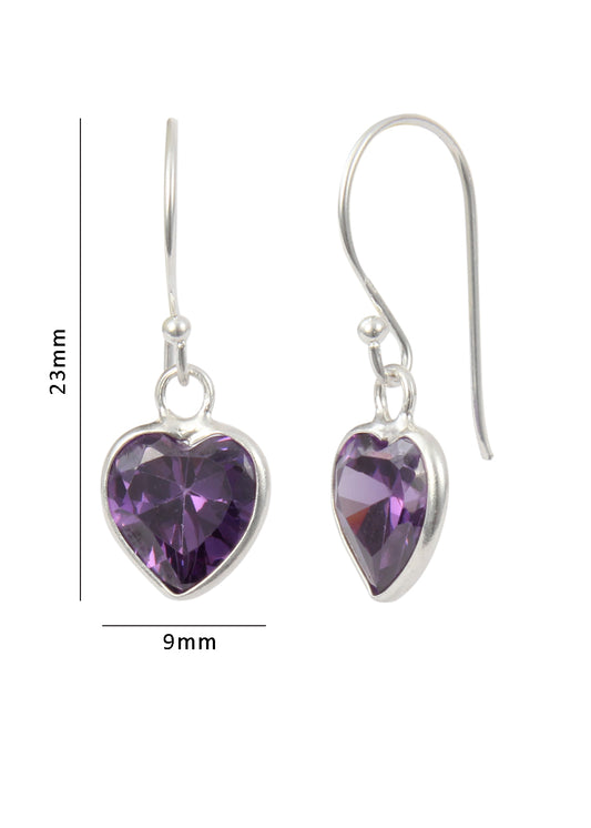 Vibrant purple heart shape Cz Earring