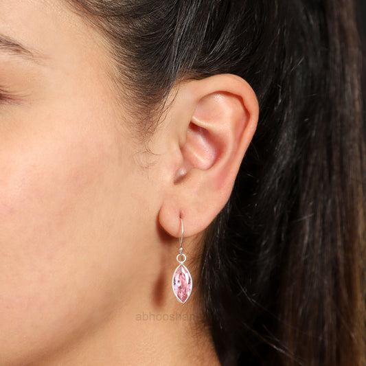 Pair of Pink Marquise shape Cz Earring in 925 Silver Ear Wire
