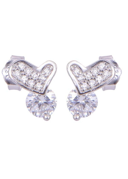 925 Sterling Silver Heart-Shaped Cubic Zirconia Studs Earrings