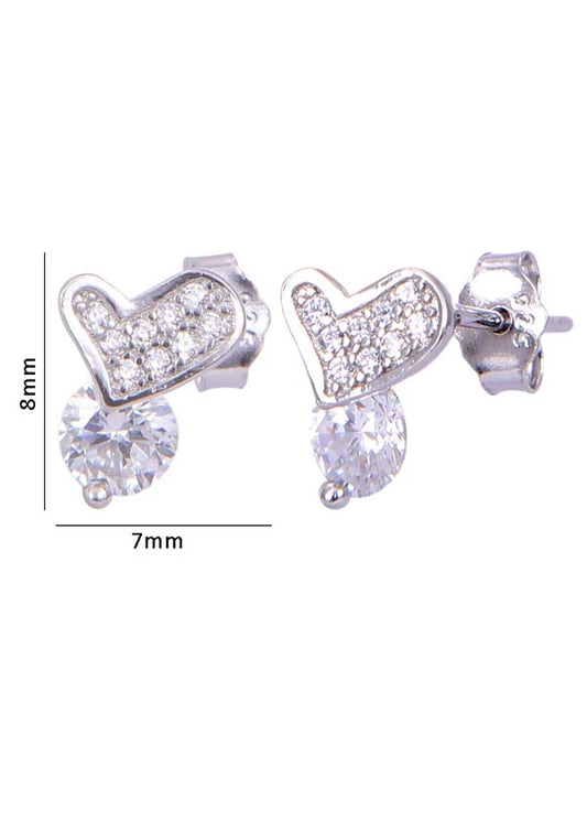 925 Sterling Silver Heart-Shaped Cubic Zirconia Studs Earrings