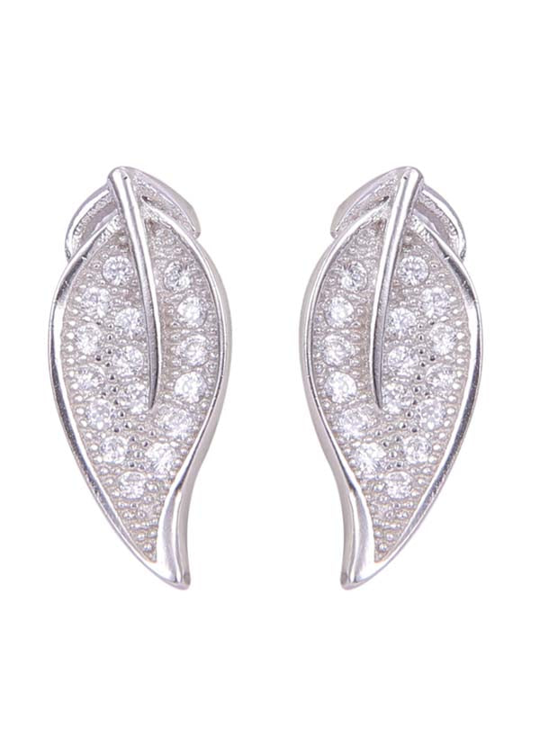 925 Sterling Silver Long Leaf Shape Cubic Zircon Studs