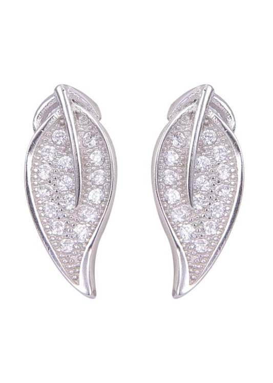 925 Sterling Silver Long Leaf Shape Cubic Zircon Studs