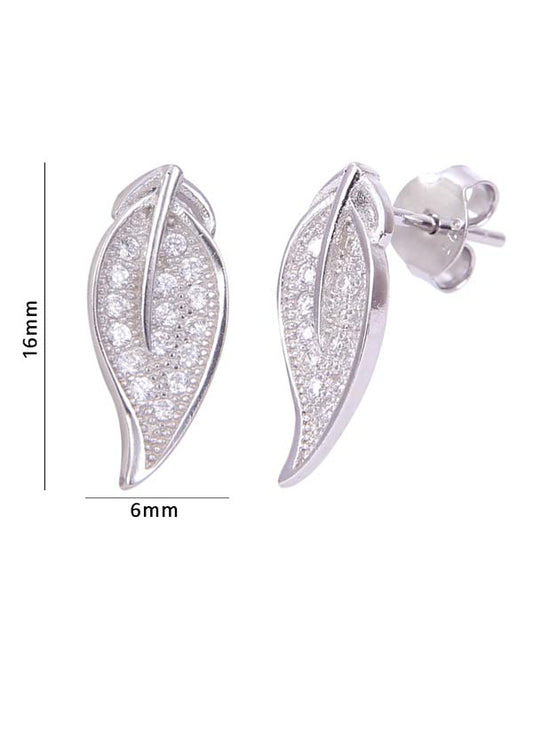 925 Sterling Silver Long Leaf Shape Cubic Zircon Studs