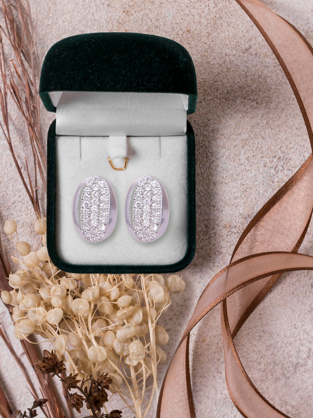 925 Sterling Silver Oval Shape Cubic Zircon Stud