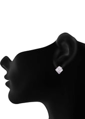 925 Sterling Silver Flower On Square Cz studs