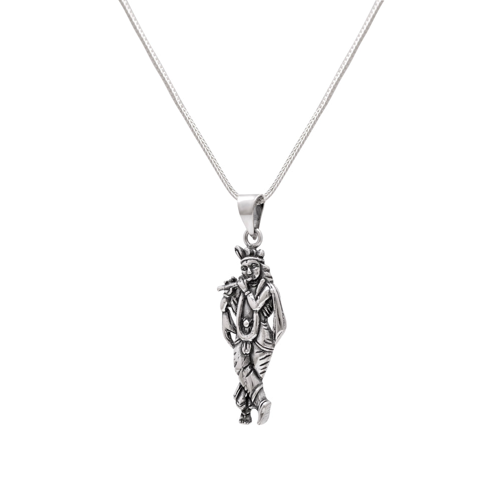 Standing Krishna Pendant with Chain 92.5 Silver Pendant