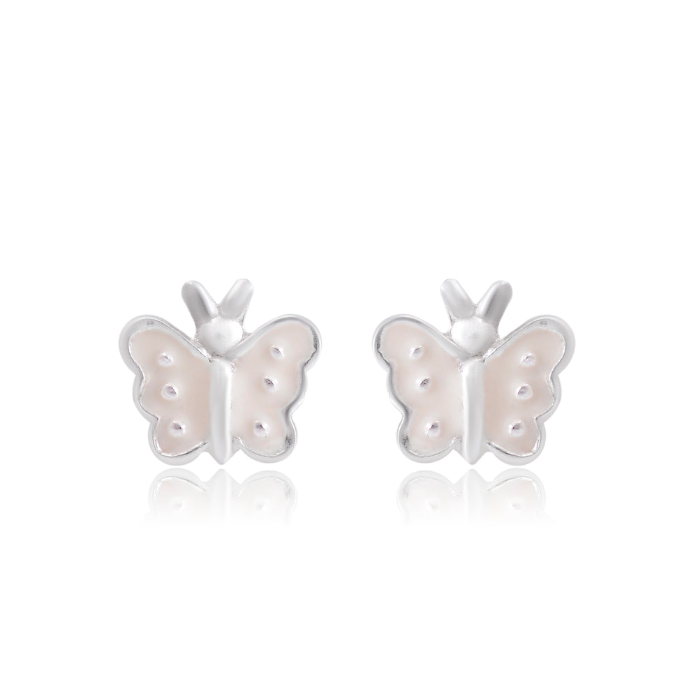 Cute and Elegant White Enamel Small Butterfly Studs Earrings