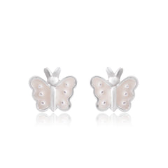 Cute and Elegant White Enamel Small Butterfly Studs Earrings