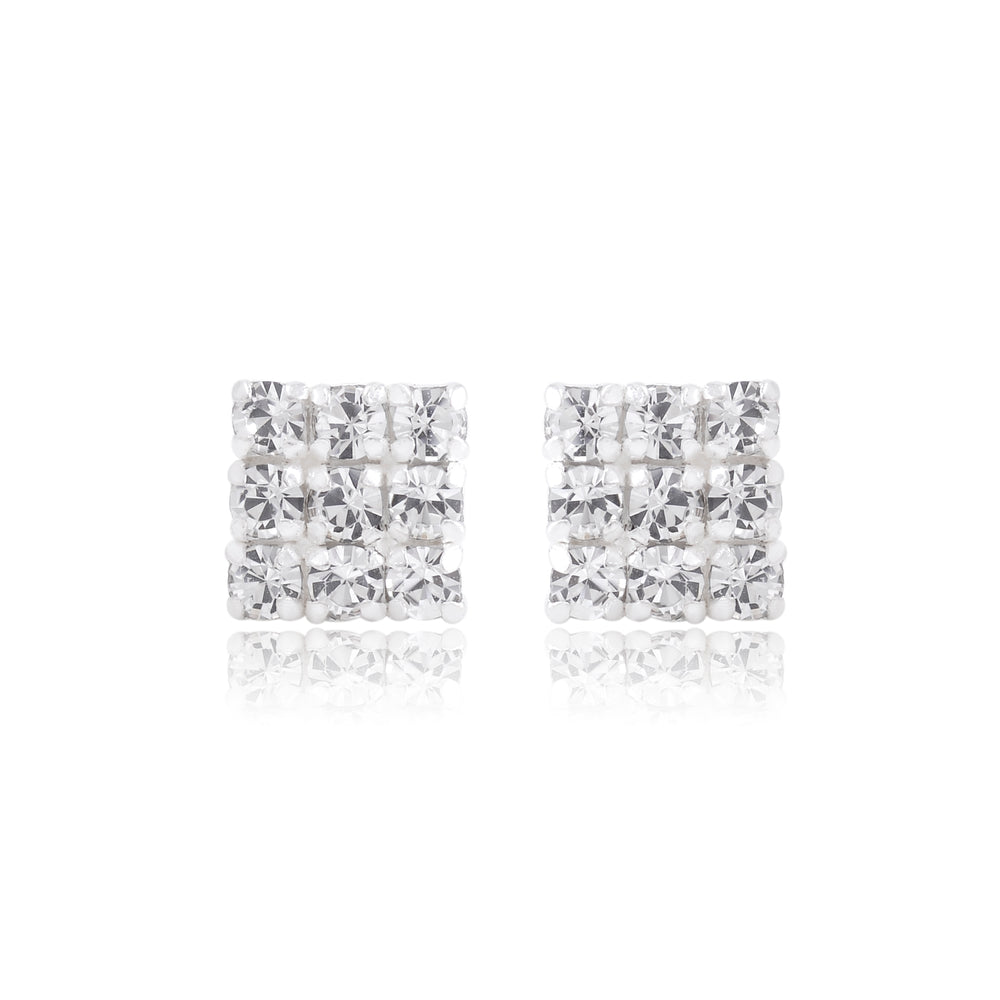 92.5 Silver Small Square Studs Unisex Earrings in Silver and White Cubic Zirconia CZ
